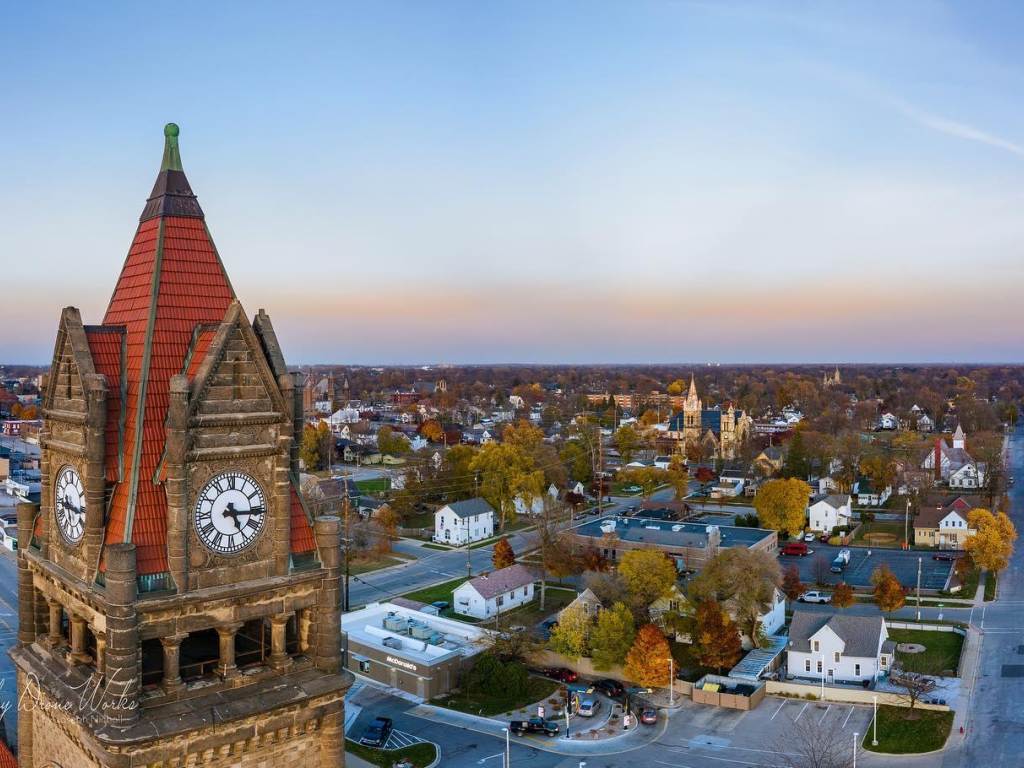 Aerial view of Downtown Bay City on a gorgeous fall day