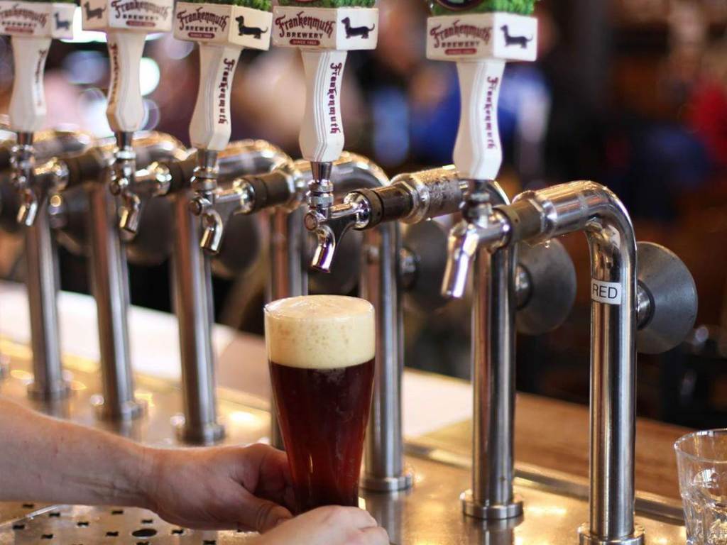 A fresh pour of Christmas Town Ale beneath the tap at Frankenmuth Brewery