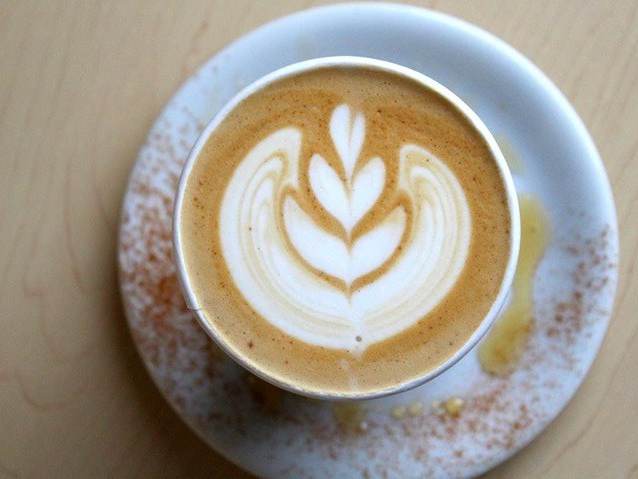 A Maple Rum Latte on the table at Creation Coffee in Midland