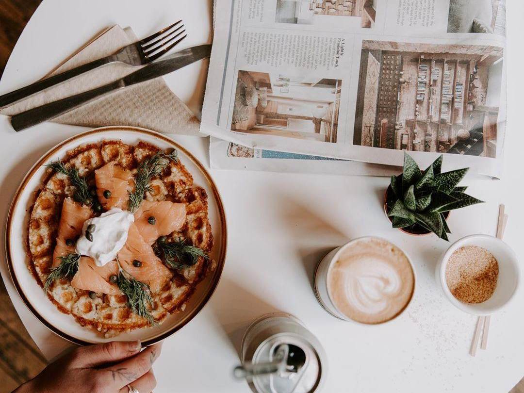 Nordic Tot with smoked salmon, sour cream, dill, and capers at Harless + Hugh Coffee in Bay City