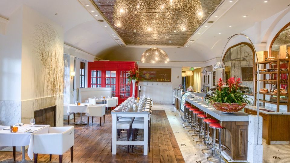 Stunning interior views of Cafe Zinc, a classic, European-inspired cafe inside The H Hotel in Downtown Midland