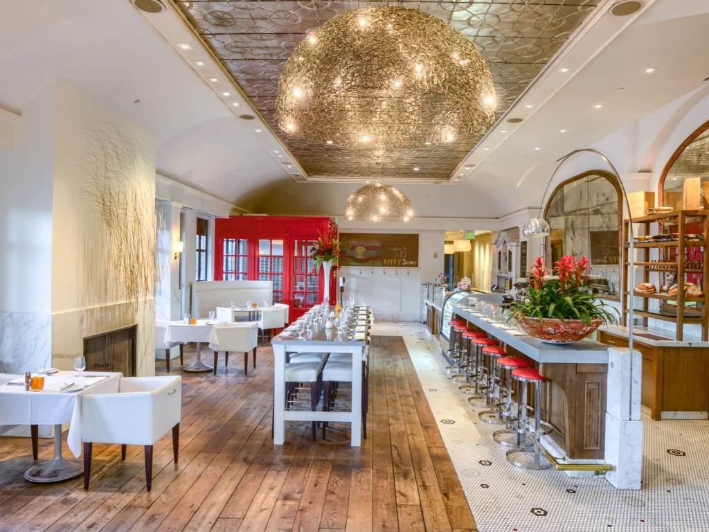 Stunning interior views of Cafe Zinc, a classic, European-inspired cafe inside The H Hotel in Downtown Midland