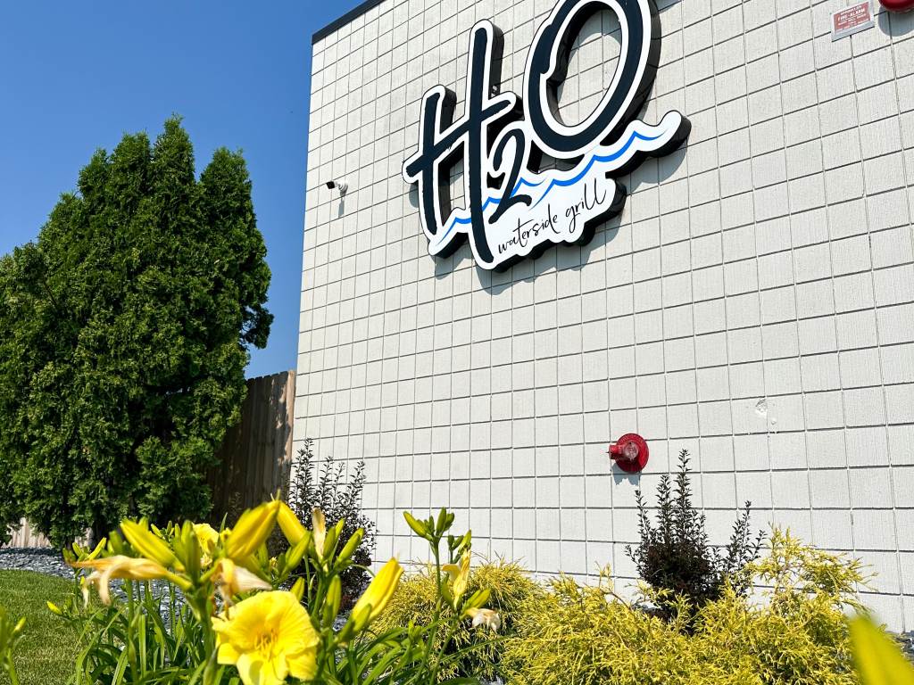 Exterior views of H2O's Waterside Grill along the Saginaw River in Bay City