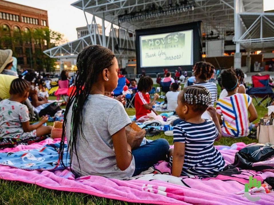 Families enjoying Movies Under the Stars at Huntington Event Park in Saginaw