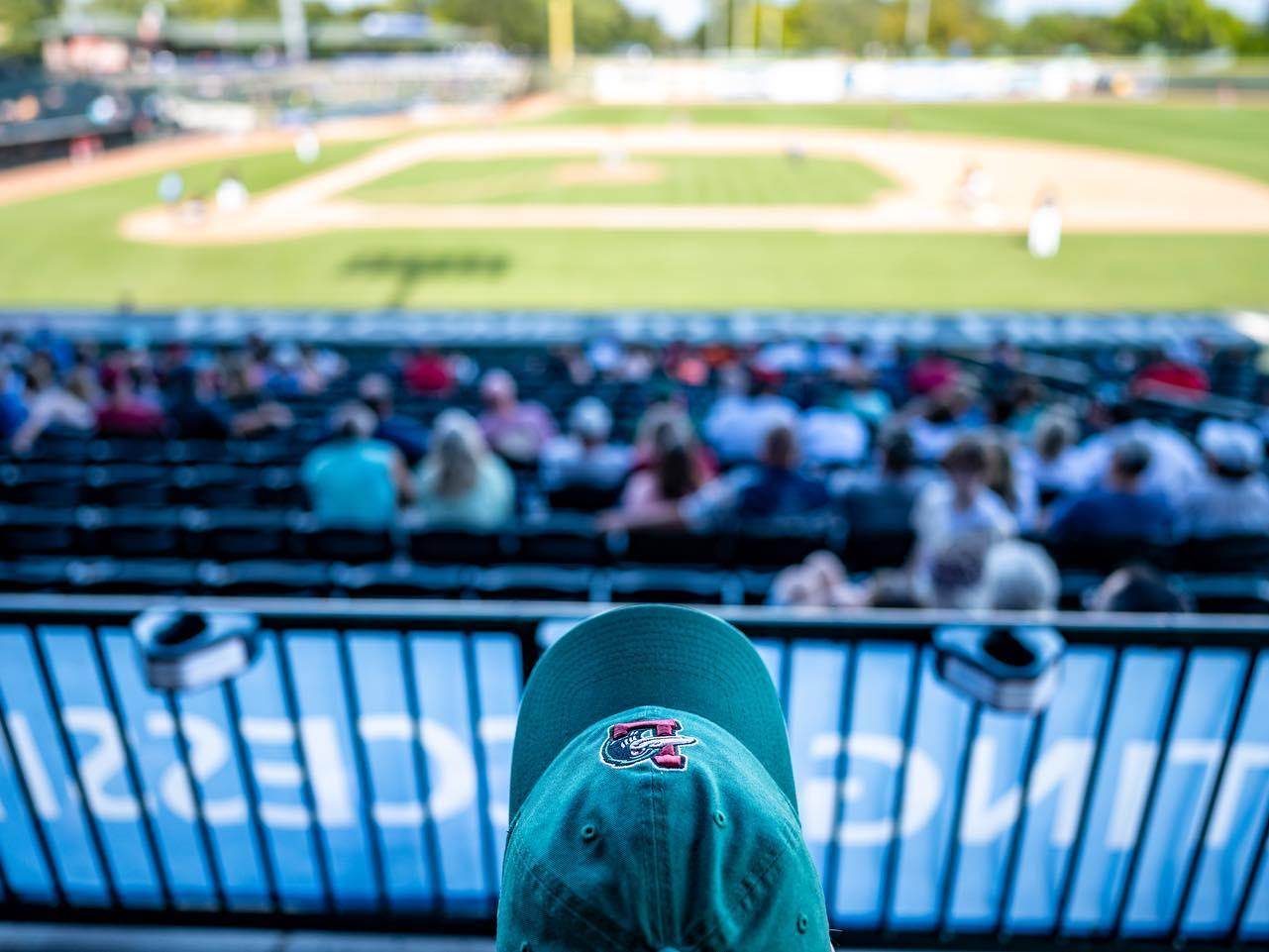 A fan's view of the ballpark at Dow Diamond in Midland during a Great Lakes Loons Baseball game on a beautiful, sunny day