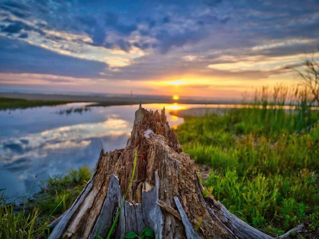 A stunning, early-bird sunrise over the water at Bay City State Park in Bay City