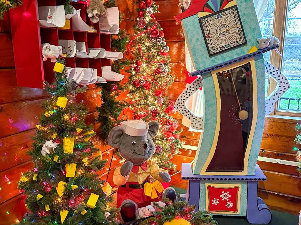 Festive holiday displays inside the Nate & Mary Ida Doan Santa House in Bay City, Michigan
