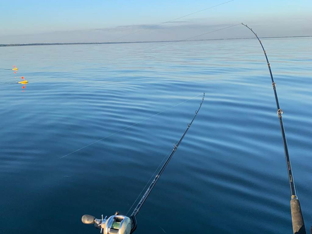 Fishing poles cast out on Lake Huron's Saginaw Bay
